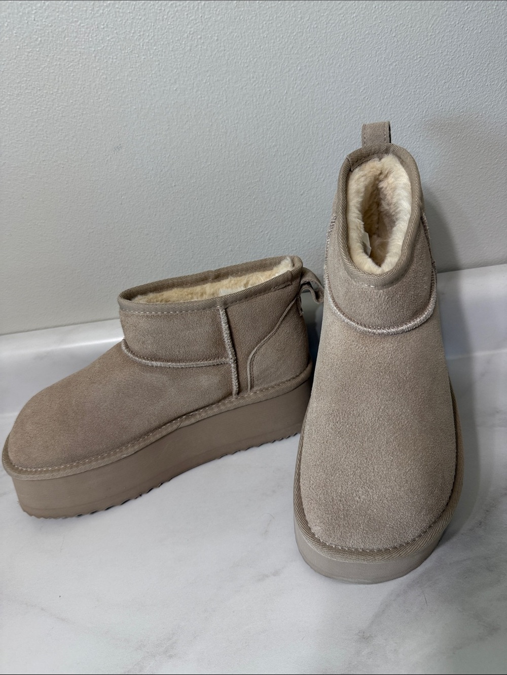 Suede Shearling Platform Ankle Boots